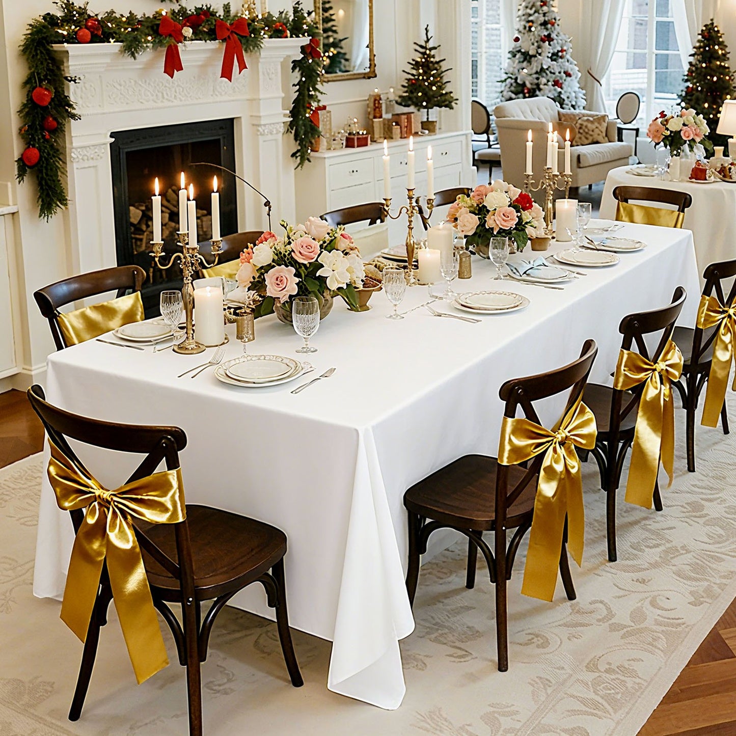 Vita dukar för rektangulära bord, 6-pack, 70 x 120 tum, återanvändbara och maskintvättbara dukar, skrynkelbeständiga bordsdukar i polyestertyg för bröllop, fest, bankett