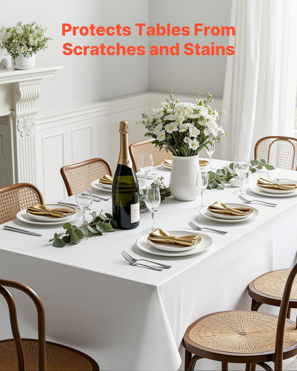 Vita dukar för rektangulära bord, 6-pack, 90 x 132 tum, återanvändbara och maskintvättbara dukar, skrynkelbeständiga bordsdukar i polyestertyg för bröllop, fest, bankett