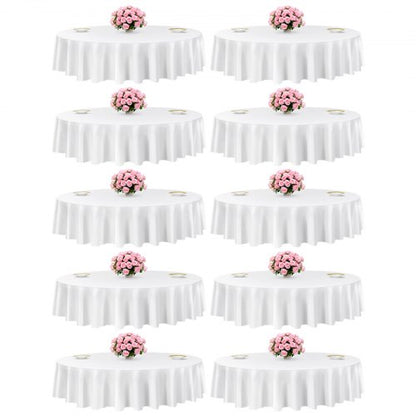 Vita runda bordsdukar 10-pack, 90 tum i diameter, fläck- och skrynkelbeständiga, maskintvättbara bordsdukar, bordsdukar i polyestertyg för bröllop, fest, bankett, formella evenemang