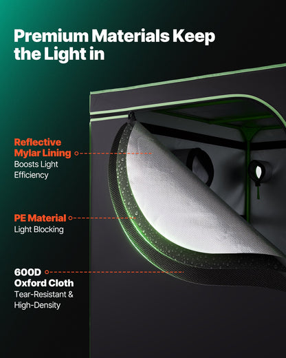 Inomhusodlingstält, 120 x 120 x 200 cm, 600D högreflekterande Mylar, inomhusväxttält med observationsfönster, golvbricka och dragkedja, kraftiga odlingstält för frukt, blommor och grönsaker