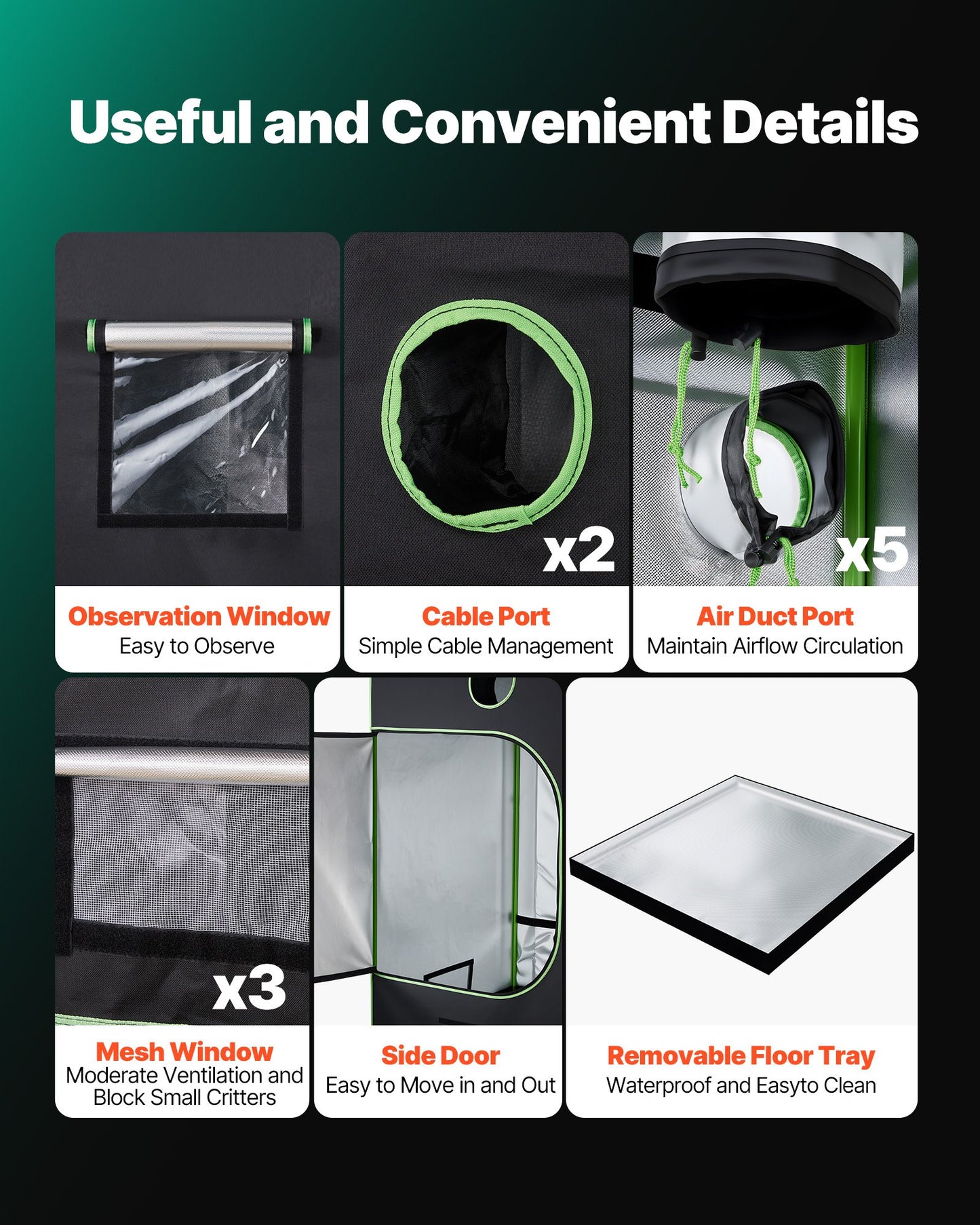 Inomhusodlingstält, 120 x 120 x 200 cm, 600D högreflekterande Mylar, inomhusväxttält med observationsfönster, golvbricka och dragkedja, kraftiga odlingstält för frukt, blommor och grönsaker