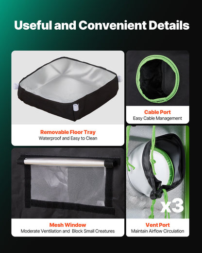 Indoor Grow Tent, 40 x 40 x 160 cm, 600D High Reflective Mylar, Indoor Plant Tent with Observation Window, Floor Tray & Zipper, Heavy Duty Growing Tents for Fruit Flower Veggie