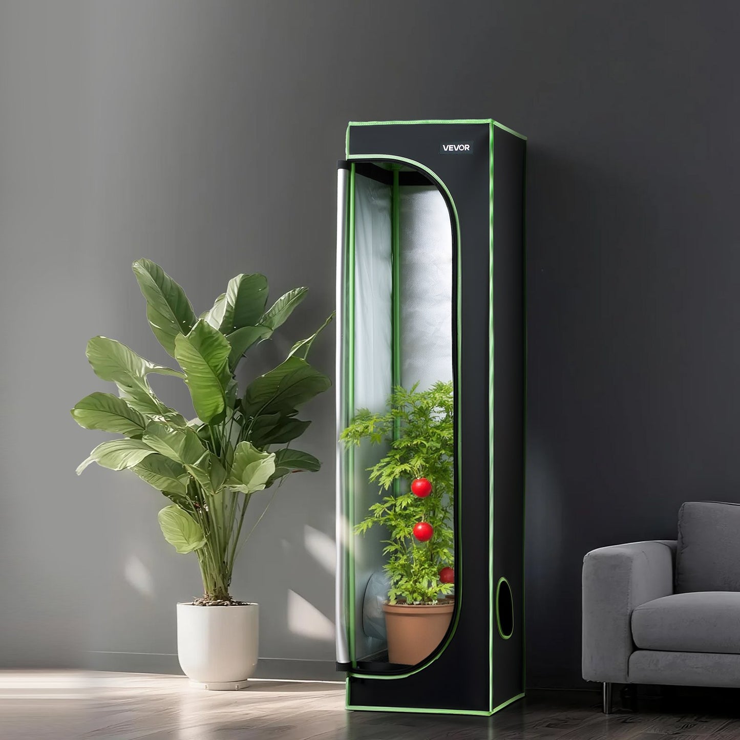 Indoor Grow Tent, 40 x 40 x 160 cm, 600D High Reflective Mylar, Indoor Plant Tent with Observation Window, Floor Tray & Zipper, Heavy Duty Growing Tents for Fruit Flower Veggie