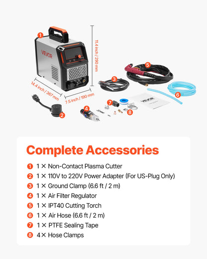 Plasma Cutter, 65A Non-Touch Pilot Arc Plasma Cutting Machine Non-High Frequency - with 2T/4T Function & Adjustable PT Time, Digital Display IGBT Inverter for Home Repairs, Workshops