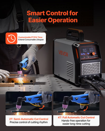 Plasma Cutter, 60A Plasma Cutting Machine, Digital Display IGBT Inverter Cutter Machine with 2T/4T Function & Adjustable PA/PT Time for Industrial Use (400V 3-Phase Power Supply)