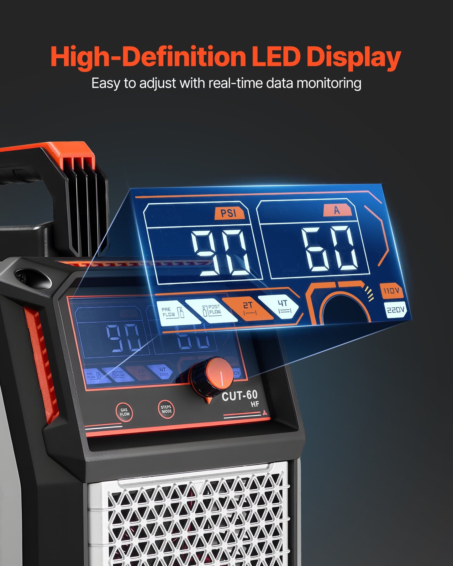 Plasma Cutter, 60A Plasma Cutting Machine, Digital Display IGBT Inverter Cutter Machine with 2T/4T Function & Adjustable PA/PT Time for Industrial Use (400V 3-Phase Power Supply)