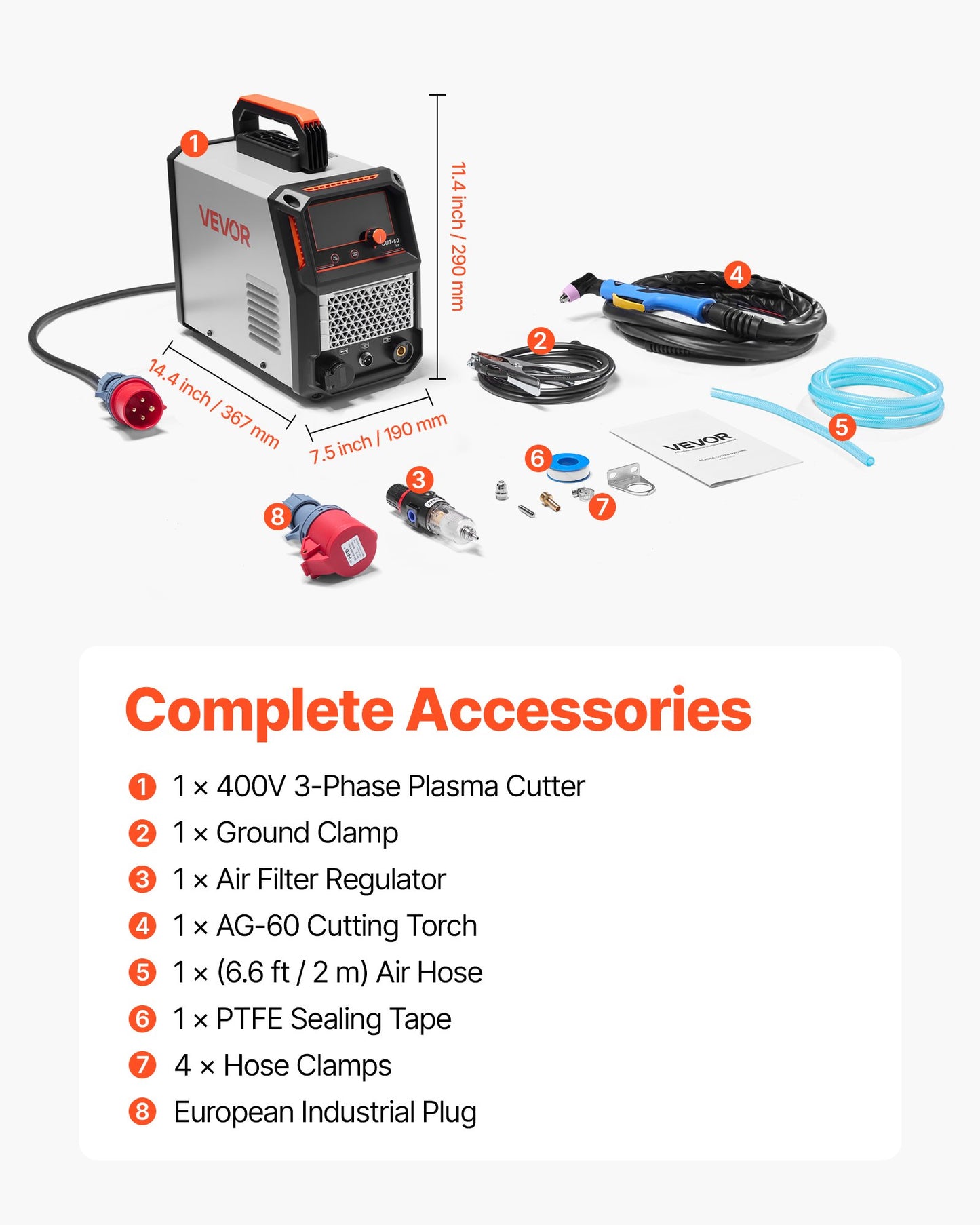 Plasma Cutter, 60A Plasma Cutting Machine, Digital Display IGBT Inverter Cutter Machine with 2T/4T Function & Adjustable PA/PT Time for Industrial Use (400V 3-Phase Power Supply)