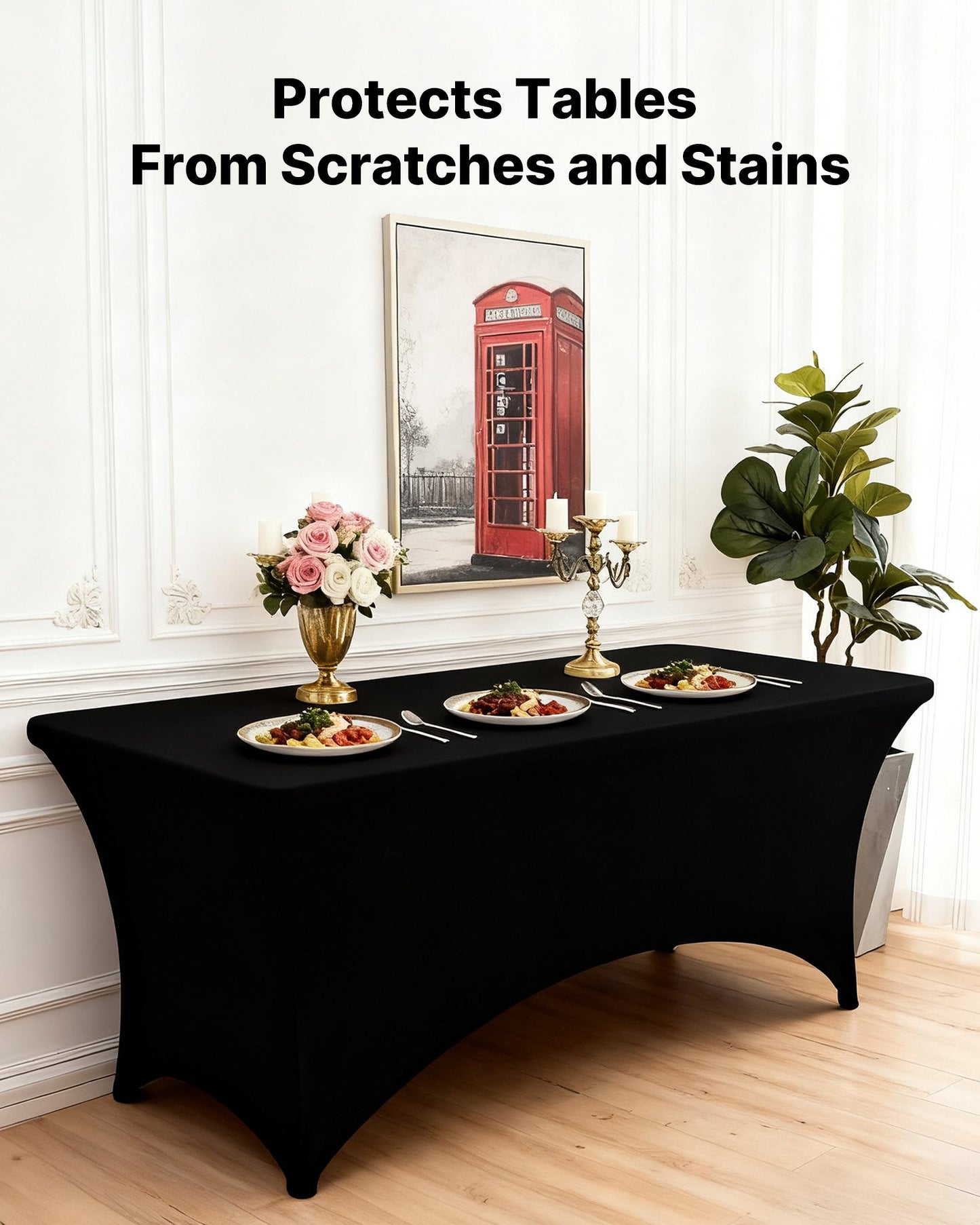 3-pack bordsdukar för 1,8 meter rektangulära evenemang, skrynkelresistenta svarta stretchdukar, tvättbara spandexdukar, för fest, bröllop, cocktail, bankett, festival