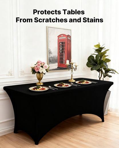 3-pack bordsdukar för 1,8 meter rektangulära evenemang, skrynkelresistenta svarta stretchdukar, tvättbara spandexdukar, för fest, bröllop, cocktail, bankett, festival