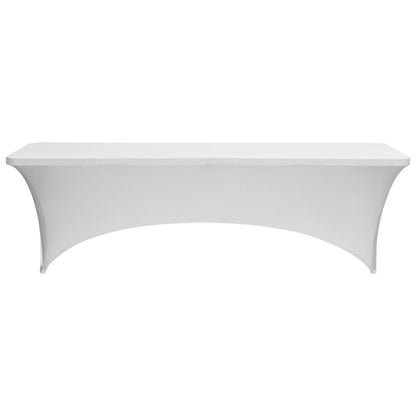 6-pack bordsdukar för 2,4 meter rektangulära evenemang, skrynkelresistenta vita stretchdukar, tvättbara spandexdukar, för fest, bröllop, cocktail, bankett, festival