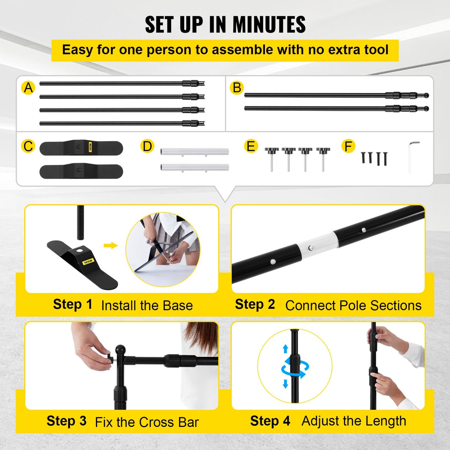 243.8 cm Backdrop Banner Stand Step and Repeat Adjustable Telescopic Lightweight Trade Show Display Wall Exhibitor with Carrying Bag
