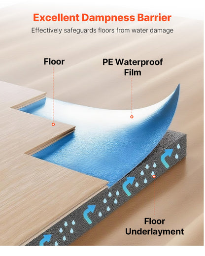 Golvunderlag 27,9 m², 3-i-1 3 mm tjock golvstoppning med tejp och ångspärr, kraftigt EPE-skum med blå PE, ljudisolering och brusreducering, för laminatträ (3 rullar x 9,3 m²)