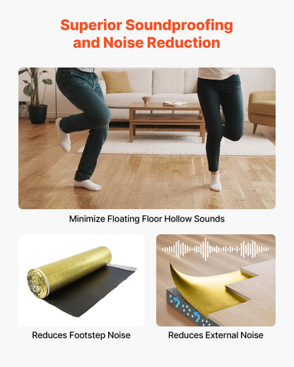 Golvunderlag 18,6 m²/rulle, 3 mm tjock golvstoppning med tejp och ångspärr, kraftigt EPE-skum med guldfärgad PE, ljudisolering och bullerreducering, perfekt för laminatgolv