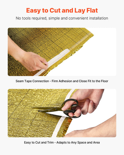 Golvunderlag 18,6 m²/rulle, 3 mm tjock golvstoppning med tejp och ångspärr, kraftigt EPE-skum med guldfärgad PE, ljudisolering och bullerreducering, perfekt för laminatgolv