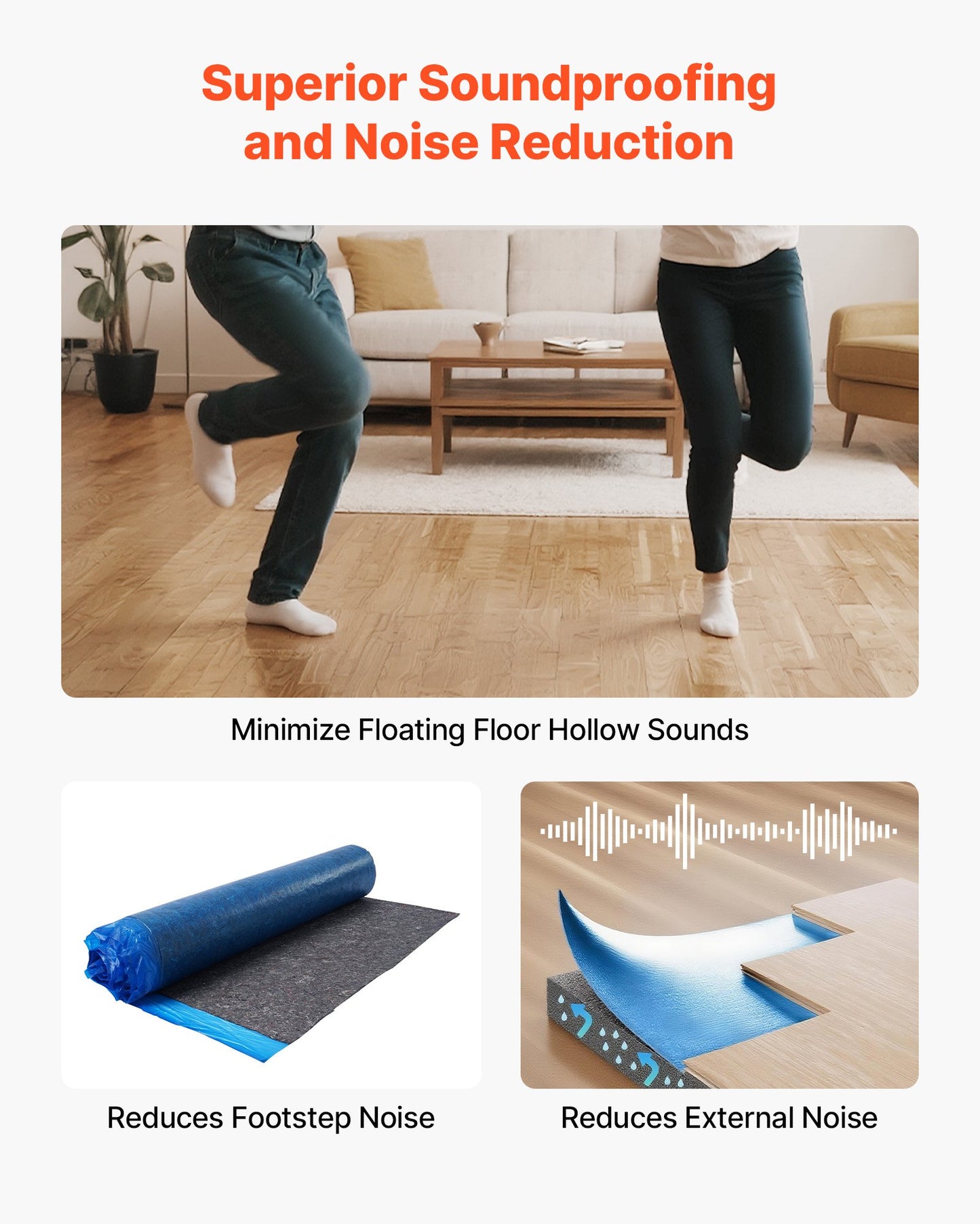 Golvunderlag 9,3 m²/rulle, 3 mm tjock laminatgolvstoppning med bifogad ångspärr, kraftig fiber + PE-film, ljudisolering och bullerreducering, perfekt för vinylgolv