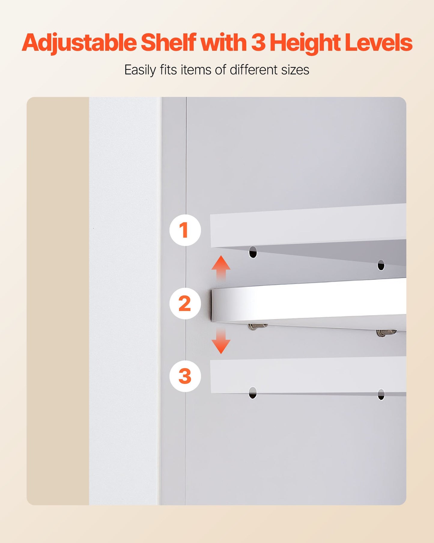 Badrumsskåp med väggmonterad förvaring över toaletten, hängande organisatör med öppen skiljevägg och handduksstång för tvättstuga/kök, vit