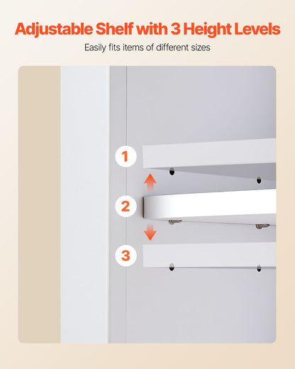 Badrumsskåp med 2 dörrar och justerbar hylla, förvaring över toaletten, väggmonterat medicinskåp, hängande organisatör med öppen skiljevägg och handduksstång för tvättstuga/kök, vit