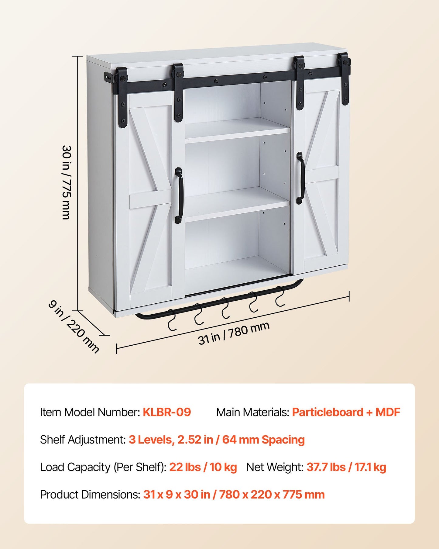 Badrumsskåp med 2 dörrar och justerbar hylla, förvaring över toaletten, väggmonterat medicinskåp, hängande organisatör med öppen skiljevägg/handduksstång/krokar för tvättstuga/kök, vit