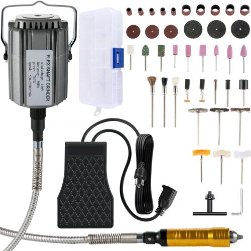 Flexibel axelslipmaskin 780W roterande verktyg 500-23000 varv/min roterande snidare med 0,635 cm 3-käftschuck och steglös hastighetspedal Hängande slipmaskin 131 delar tillbehör för smyckespolering slipning gör-det-själv