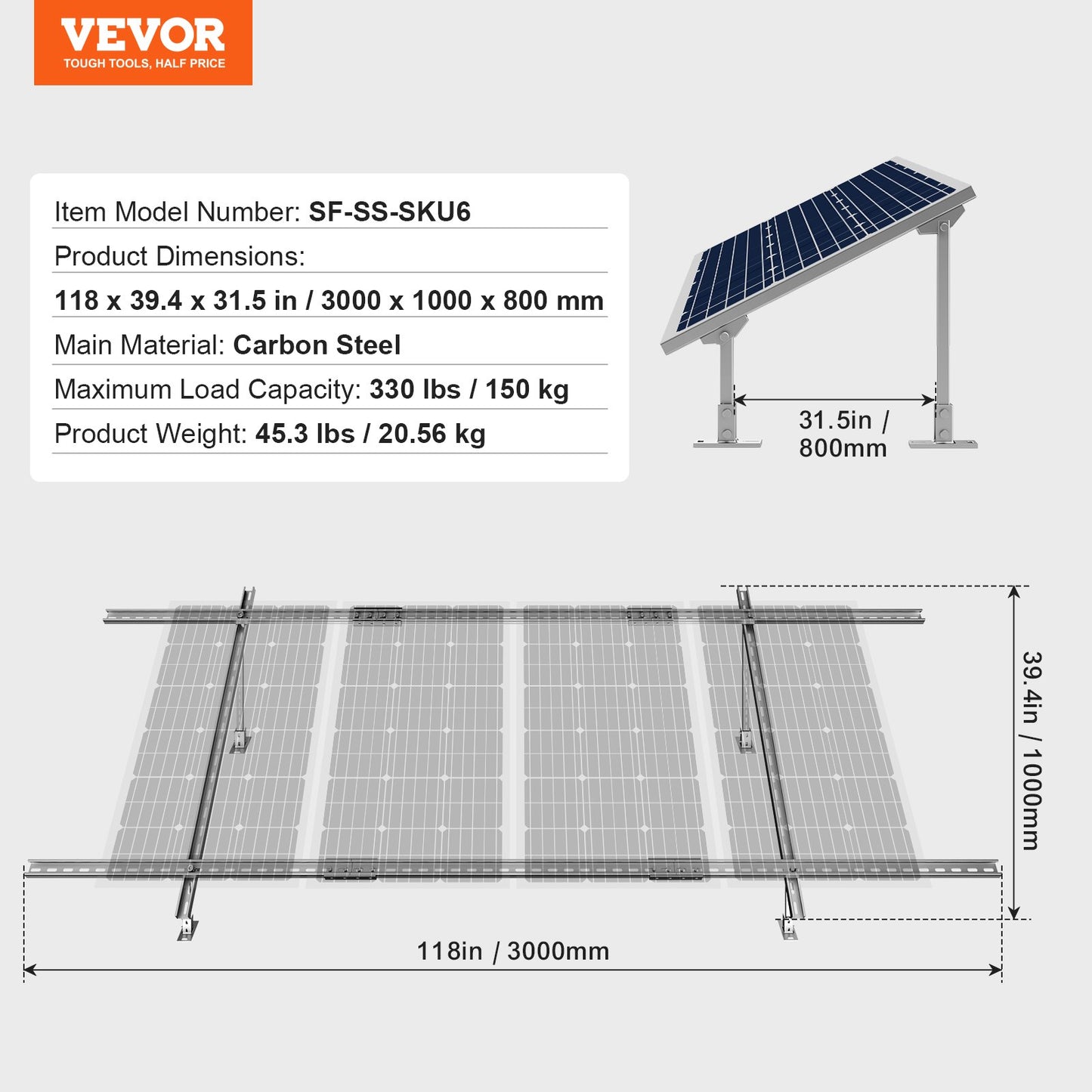 Solar Panel Mounting Brackets, 30°-60° Adjustable Multi-Pieces Solar Panel Brackets for 1-4PCS Solar Panels, Carbon Steel Ground Mount Solar Panel Stand for Farms, RVs, Boats, Off-Grid System