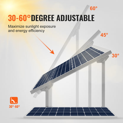 2-Set Solar Panel Mounting Brackets, 30°-60° Adjustable Multi-Pieces Solar Panel Brackets for 4-8PCS Solar Panels, Carbon Steel Ground Mount Solar Panel Stand for Farms, RVs, Boats, Off-Grid
