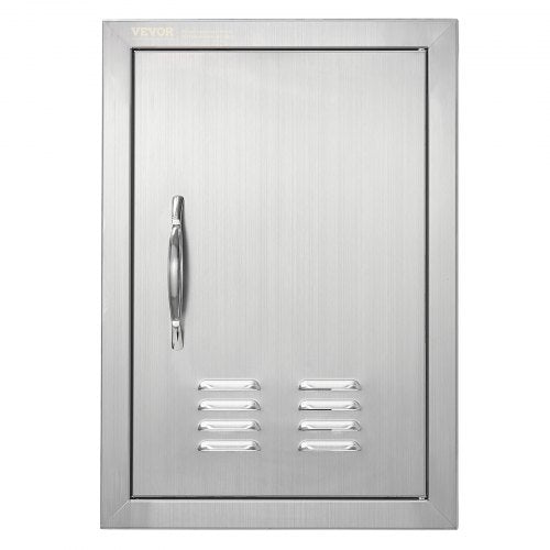 BBQ Access Door, 356x508 mm Single Outdoor Kitchen Door, Stainless Steel Flush Mount Door, Wall Vertical Door with Handle and vents, for BBQ Island, Grilling Station, Outside Cabinet