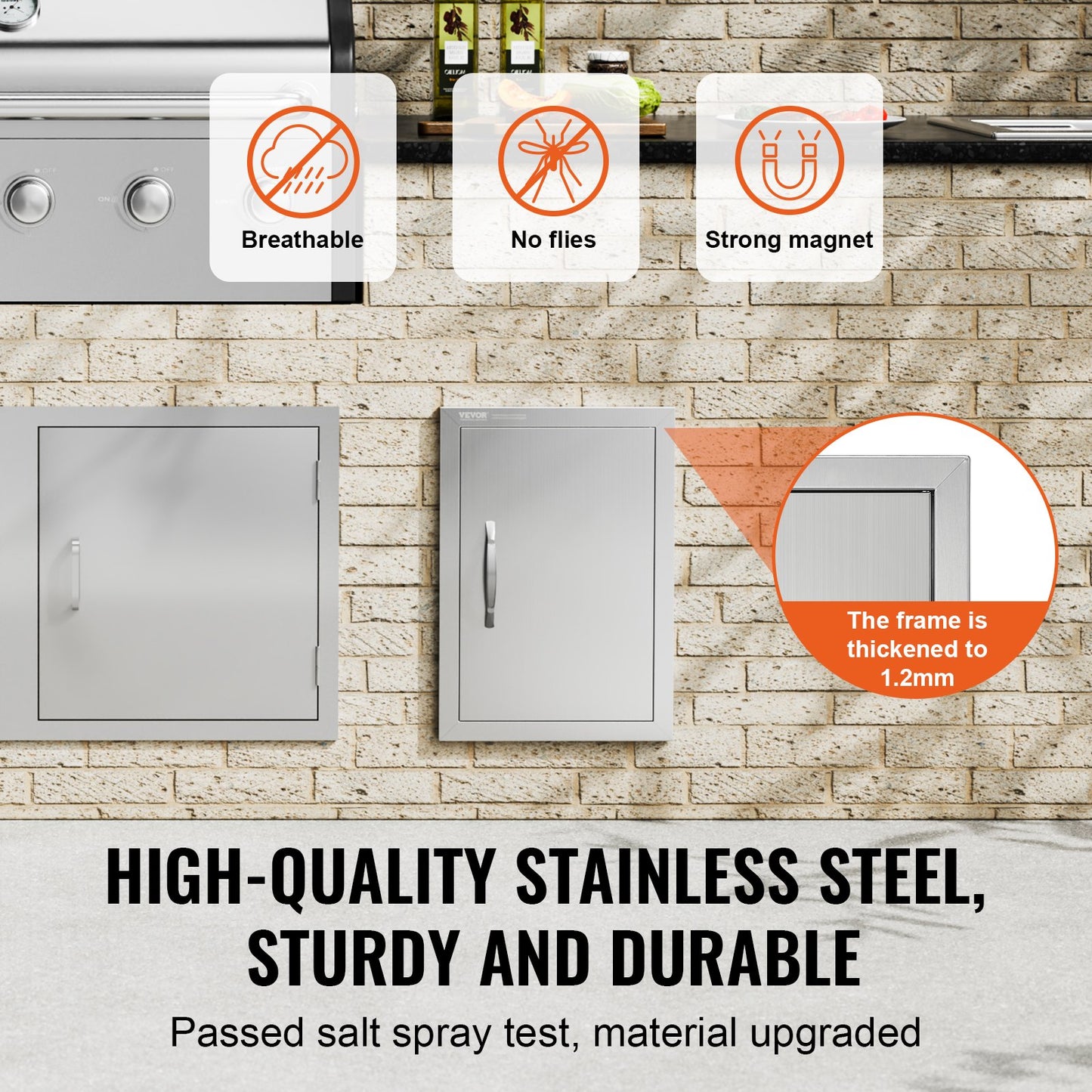 BBQ Access Door, 355x508 mm Single Outdoor Kitchen Door, Stainless Steel Flush Mount Door, Wall Vertical Door with Handle, for BBQ Island, Grilling Station, Outside Cabinet