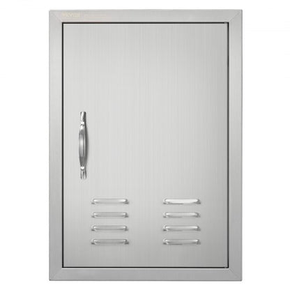 BBQ Access Door, 610x431 mm Single Outdoor Kitchen Door, Stainless Steel Flush Mount Door, Wall Vertical Door with Handle, Vents and Hook, for BBQ Island, Grilling Station, Outside Cabinet