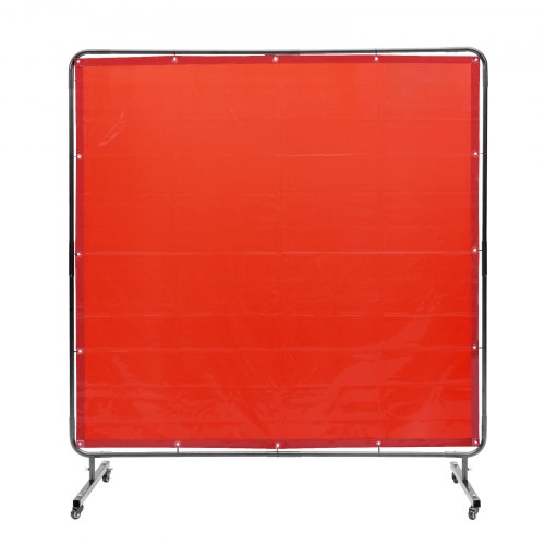 Welding Screen with Frame, 1.8 x 1.8 m Welding Curtain Screen, Flame-Resistant Vinyl Welding Protection Screen on 4 Swivel Wheels (2 Lockable), Moveable & Professional for Workshop/Industrial, Red