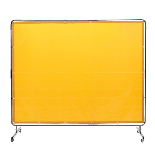 Welding Screen with Frame, 6' x 8' Welding Curtain Screen, Flame-Resistant Vinyl Welding Protection Screen on 4 Swivel Wheel (2 Lockable), Moveable & Professional for Workshop/Industrial, Yellow