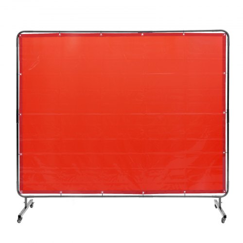 Welding Screen with Frame, 1.83 x 2.44 m Welding Curtain Screen, Flame-Resistant Vinyl Welding Protection Screen on 4 Swivel Wheels (2 Lockable), Moveable & Professional for Workshop/Industrial, Red