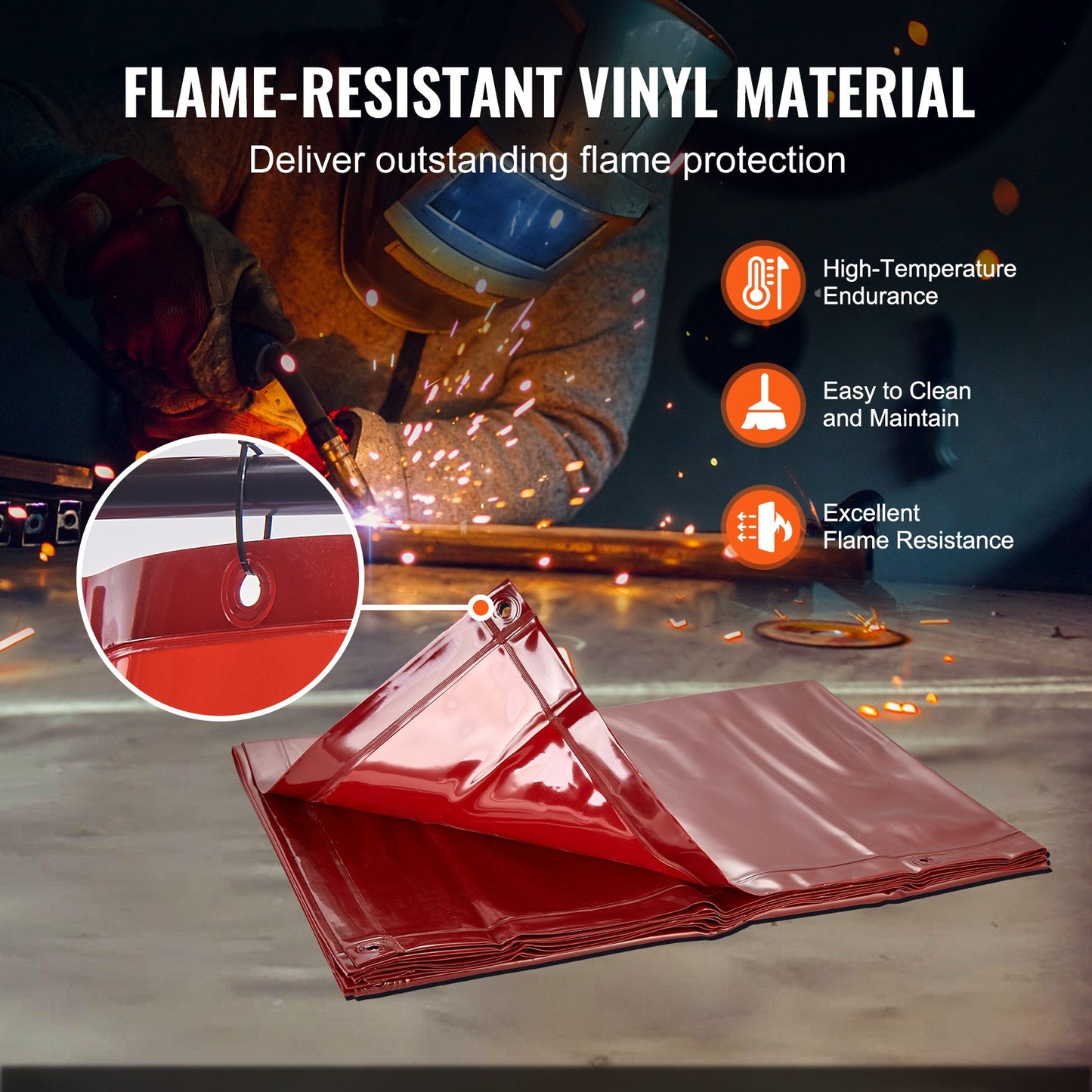 Welding Screen with Frame, 1.83 x 2.44 m Welding Curtain Screen, Flame-Resistant Vinyl Welding Protection Screen on 4 Swivel Wheels (2 Lockable), Moveable & Professional for Workshop/Industrial, Red