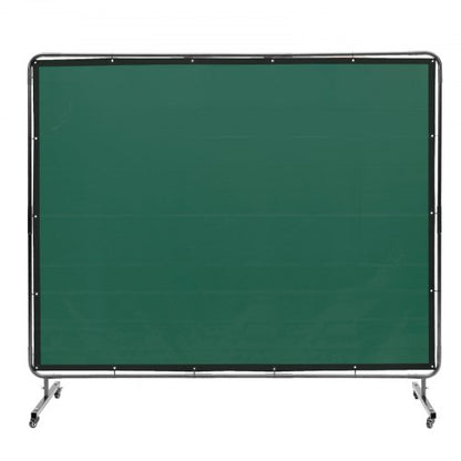 Welding Screen with Frame, 1.83 x 2.44 m Welding Curtain Screen, Flame-Resistant Vinyl Welding Protection Screen on 4 Swivel Wheels (2 Lockable), Moveable & Professional for Workshop/Industrial, Green