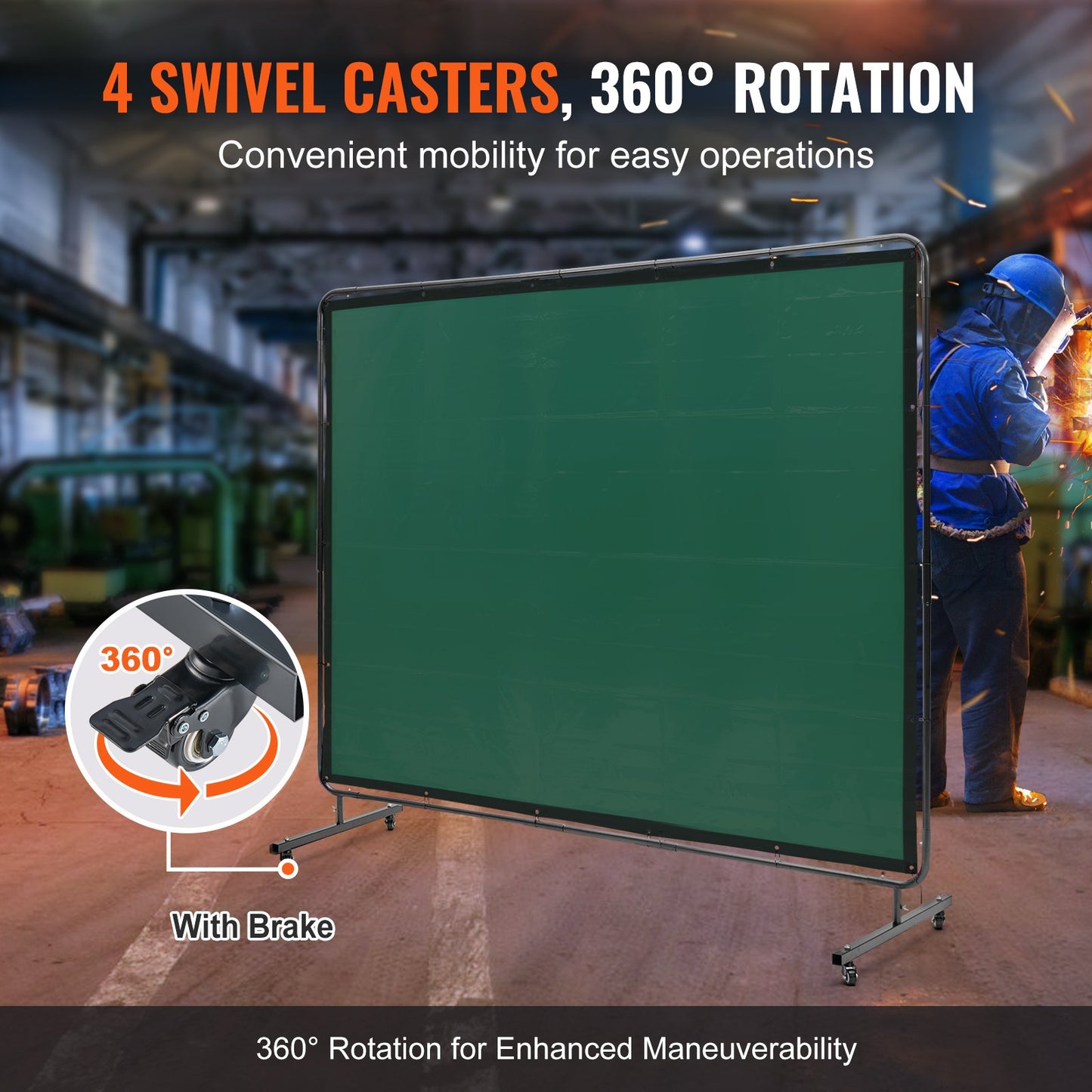 Welding Screen with Frame, 1.83 x 2.44 m Welding Curtain Screen, Flame-Resistant Vinyl Welding Protection Screen on 4 Swivel Wheels (2 Lockable), Moveable & Professional for Workshop/Industrial, Green