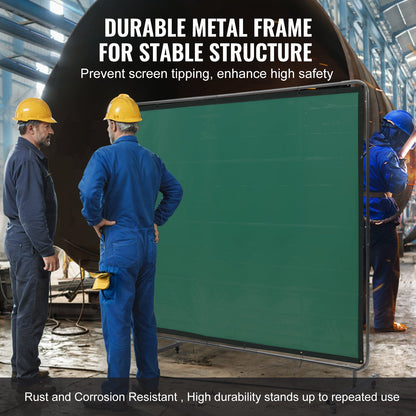 Welding Screen with Frame, 1.83 x 2.44 m Welding Curtain Screen, Flame-Resistant Vinyl Welding Protection Screen on 4 Swivel Wheels (2 Lockable), Moveable & Professional for Workshop/Industrial, Green