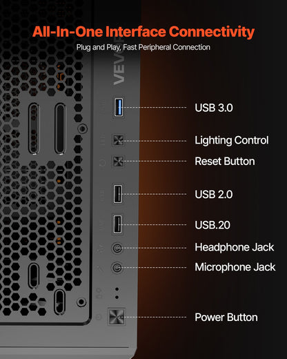 PC-spelchassi, mid-tower, datorchassi med högluftsflödespanel i härdat glas, dammfilter, 4 x 120 mm ARGB-fläktar, enkel kabelhantering, för GPU upp till 320 mm i längd, för ATX / M-ATX / ITX
