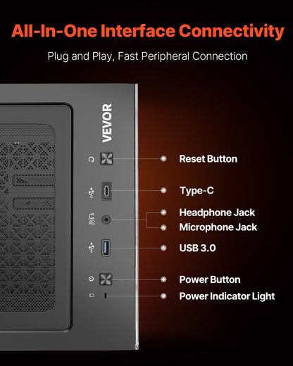 PC-spelchassi, mid-tower, datorchassi med högluftsflödespanel i härdat glas, dammfilter, 2 x 120 mm fläktar, kabelhantering, för grafikkort upp till 360 mm i längd, kompatibel med ATX/M-ATX/ITX