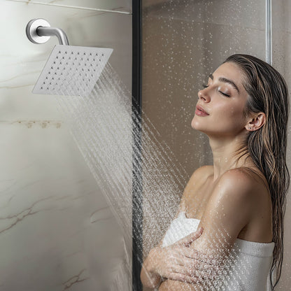 Duschblandareset, 406 mm termostatiskt takmonterat regnduschsystem med 152 mm väggmonterat huvud, 6 kroppsstrålar och handdusch, dubbelt regnduschhuvud i mässing och tillbehör, borstad nickel