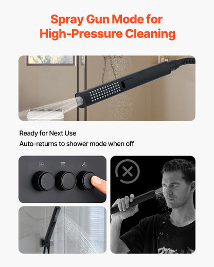 Duschblandareset, 254 mm takmonterat regnduschsystem med 152 mm väggmonterat huvud och 2-i-1 handdusch, roterbart 3-funktions dubbelt regnduschhuvud i mässing och tillbehör, mattsvart