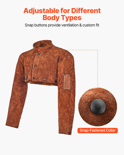 Leather Welding Cape Sleeve, Heavy Duty Flame Resistant Cowhide Safety Cape Sleeves for Men Women, Heat-Resistant for Welding, Blacksmithing, Woodworking, Gardening, L-Size