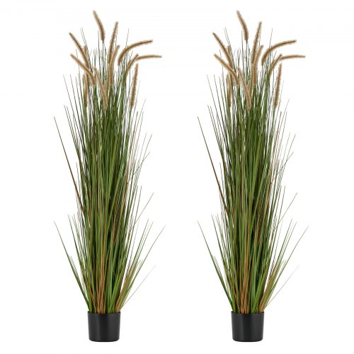 Artificial Grass Plant, 2 Pack 1499mm Horsetail Reed Grass in Pot, Premium PVC Faux Fake Greenery Shrubs Plant for Indoor Outdoor House Home Garden Office Room Décor, Housewarming, Green