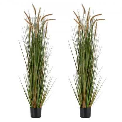 Artificial Grass Plant, 2 Pack 1499mm Horsetail Reed Grass in Pot, Premium PVC Faux Fake Greenery Shrubs Plant for Indoor Outdoor House Home Garden Office Room Décor, Housewarming, Green