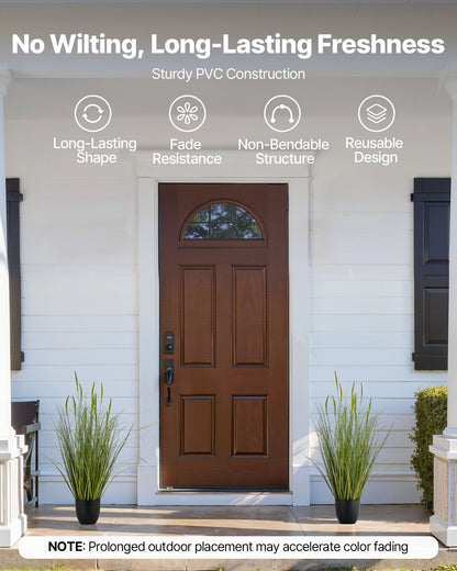 Konstgjord gräsväxt, 2-pack 889 mm kaveldun i kruka, premium PVC-konstgjord konstgräsväxt för inomhus, utomhus, hus, hem, trädgård, kontor, rum, inflyttningsfest, grön