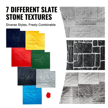 Betongstämpelsmatta, 24 x 24 tum, 7 st. Betongtextureringsskinn Polyuretanstämpel Stenplattetexturmatta, Skiffergolv Avtryck Sömlös Stämpel Betongformar för Utomhusdekoration, Flerfärgad