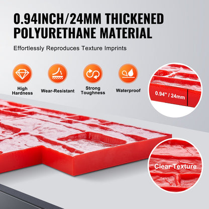 Concrete Stamps Mat, 28 x 12 x 0.6 in, Concrete Texturing Skin Polyurethane Stamp Stone Tile Texture Mat, Slate floor Imprint Seamless Stamp Concrete Molds for Outdoor Decorative, Red