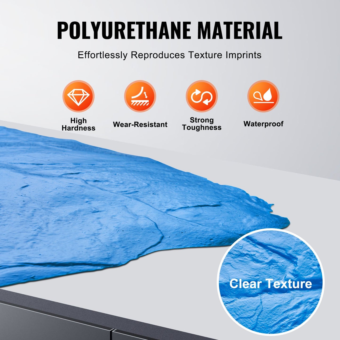 Betongstämpelsmatta, 18 x 18 tum, betongtextureringshud polyuretanstämpel stenplattetexturmatta, skiffergolvavtryck sömlös stämpel betongformar för utomhusdekoration, blå