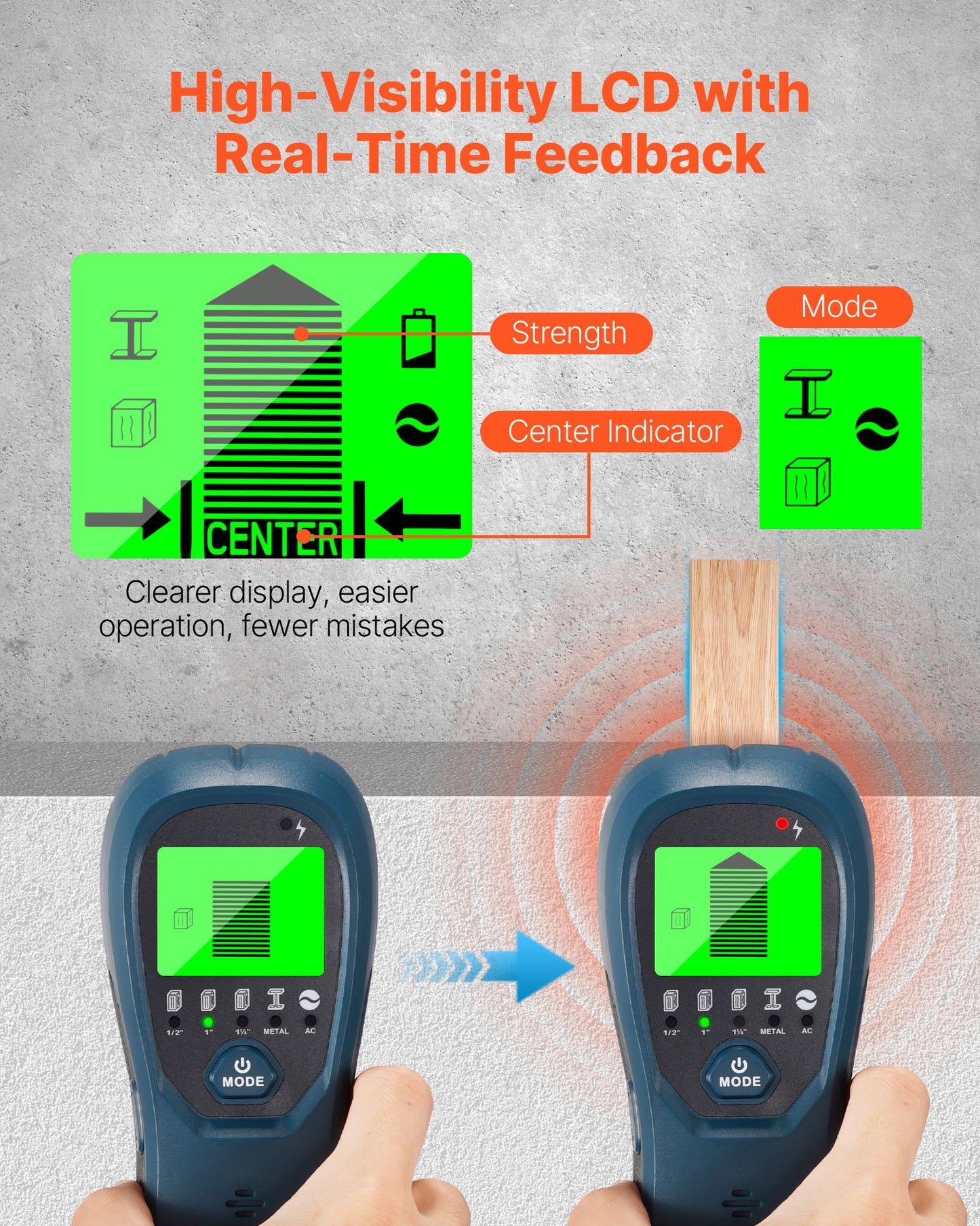 Regeldetektor Väggskanner, 5 i 1, Elektronisk Väggregeldetektor med Smart Sensor, HD LCD-Display och Ljudlarm, för mitten och kanten av metall, AC-ledning, Bjälkar, Rör, Blå