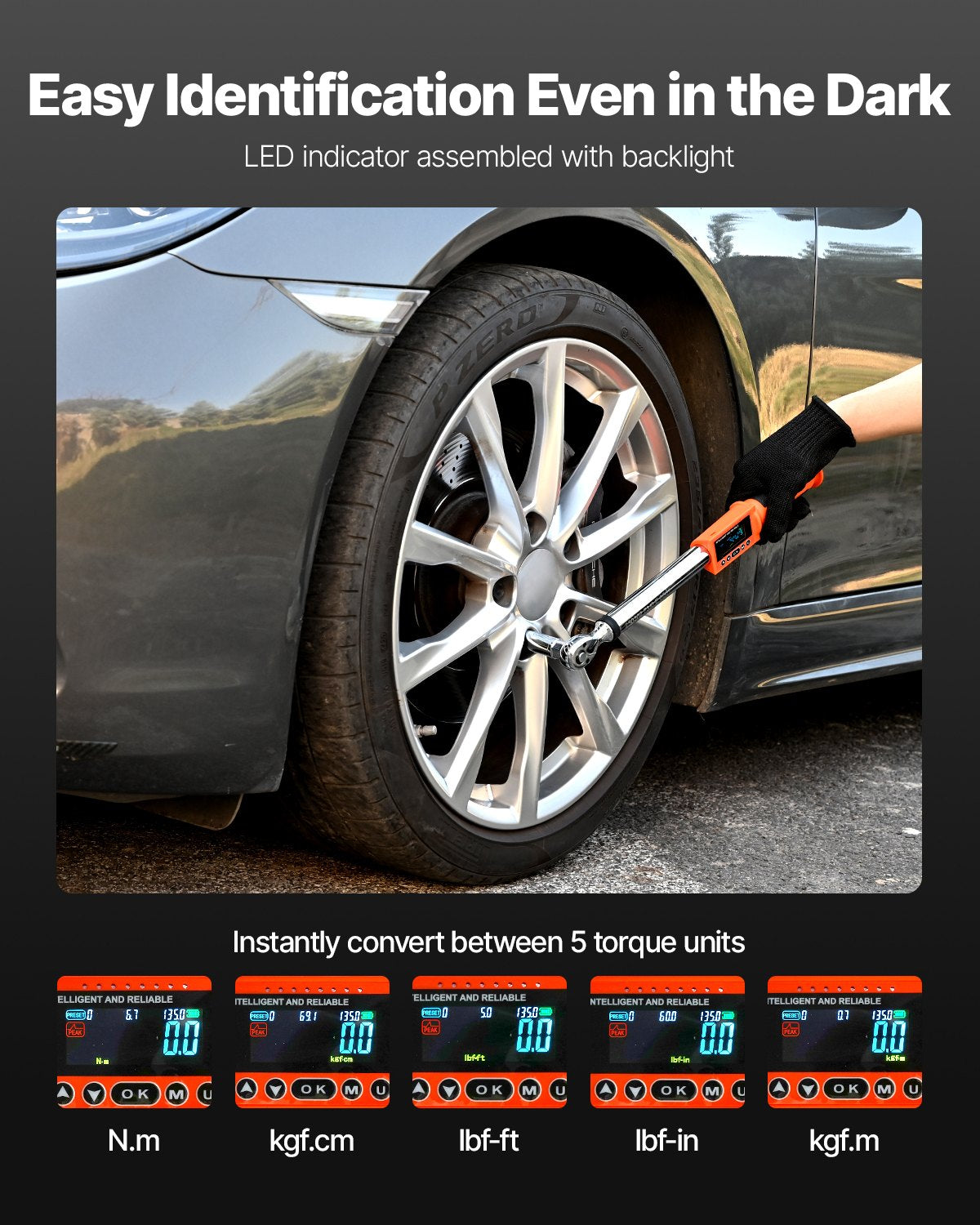 Digital Torque Wrench Set, 2 Pieces, 1/2, 3/8 Inch Drive, 72-Tooth, ±2% High Accuracy Electronic Torque Wrench with Preset Value, Buzzer and LED Notification, for Automotive Motorcycle