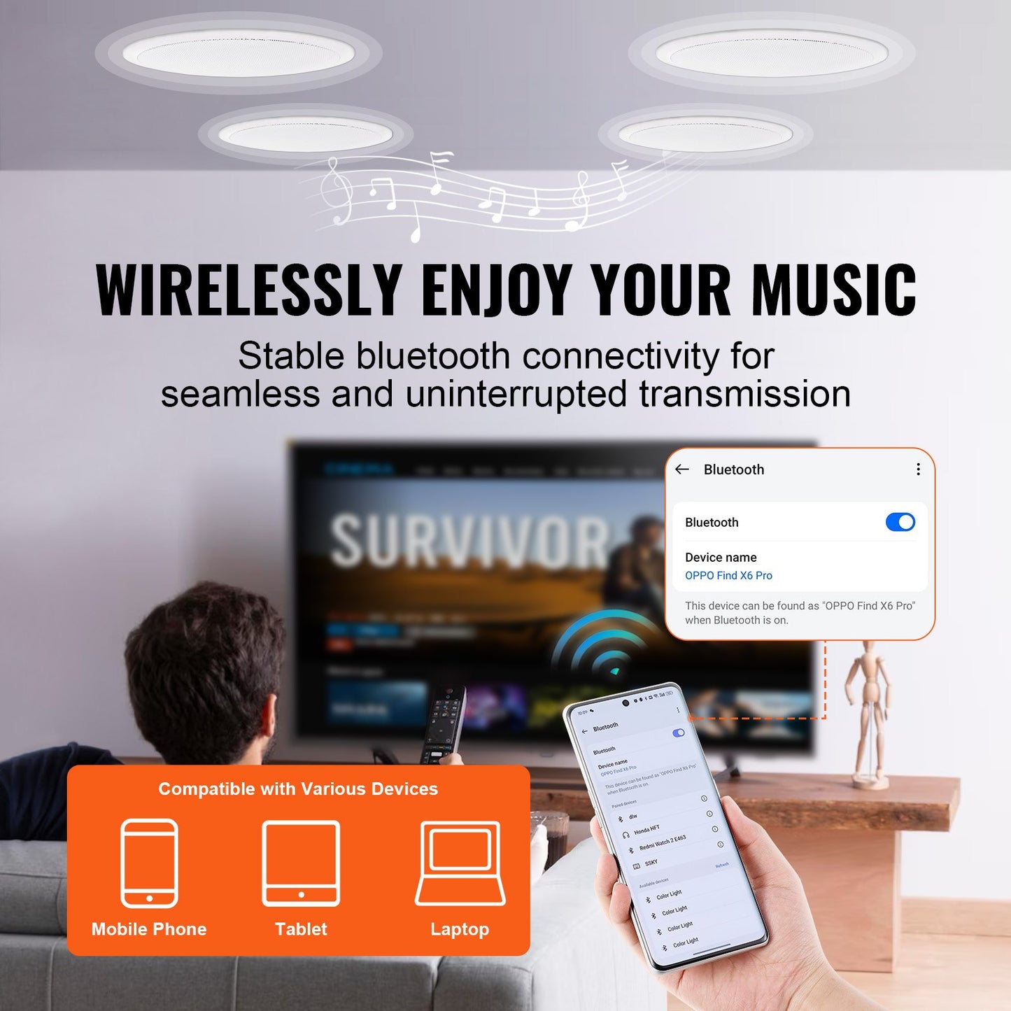 4 PCs 6.5"/16.5 cm Bluetooth Ceiling Speakers 150W Flush Mount in-Wall Speaker