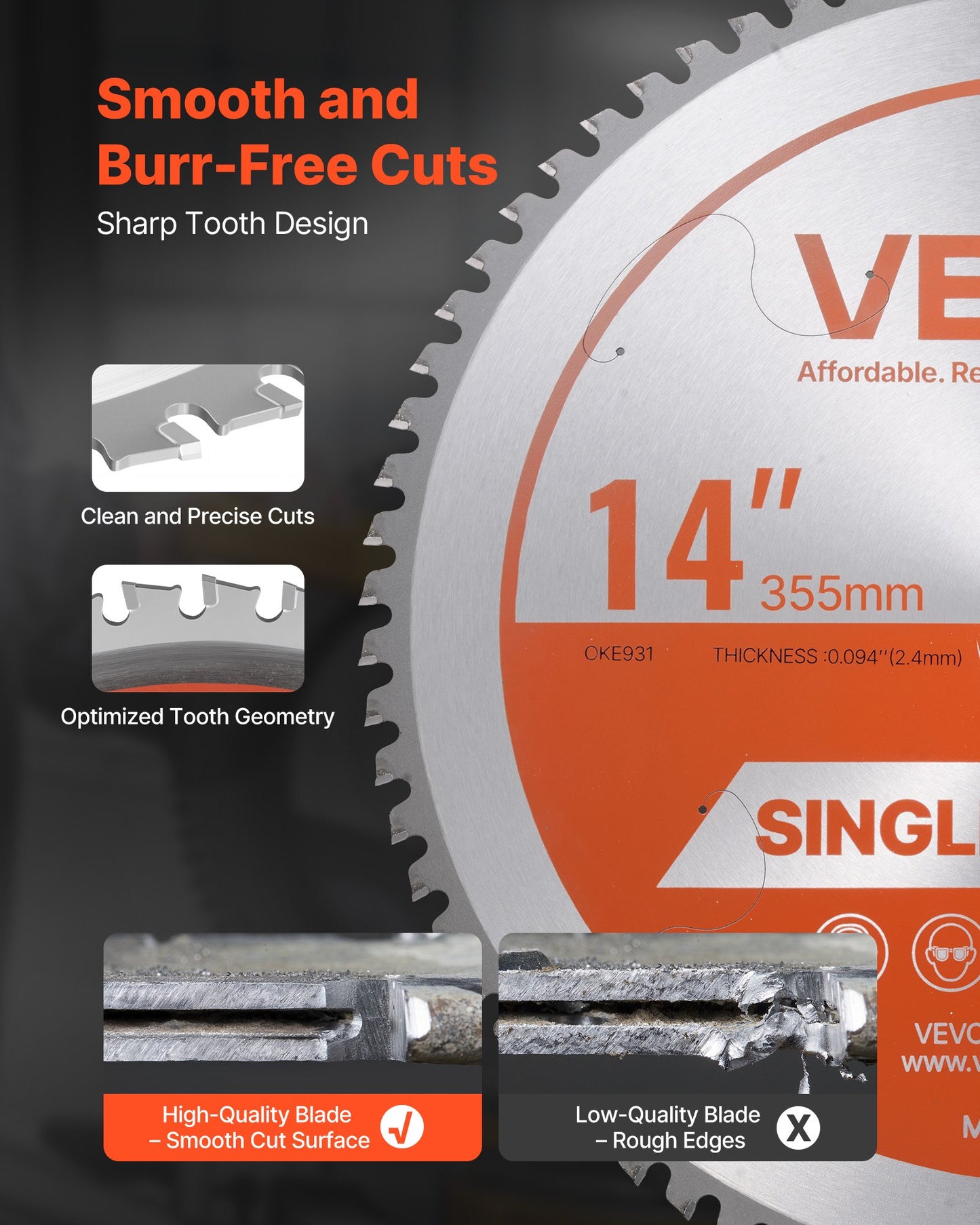 Circular Saw Blade, 355 mm Diameter, 72 Sharp Alloy Teeth, 25.4 mm Arbor, Fine Finish, Metal Cutting Blade for Circular Saw, with Noise-Reducing Heat Vents, for Cutting Steel and Aluminum